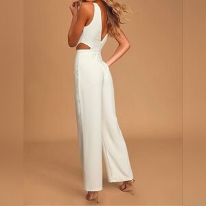 Lulus Moments to Remember White Sleeveless Wide-Leg Cutout Jumpsuit